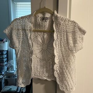 RARE NY Collection 100 % Cotton Creamy White Open-Knit Short Sleeve Cardigan